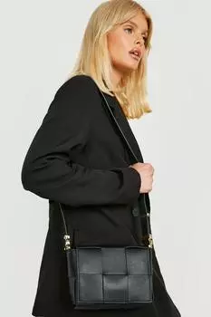 Мини-тканая сумка через плечо boohoo, черный