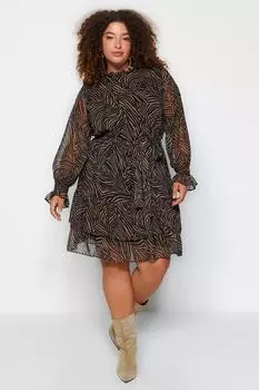 Мини-тканое платье с разноцветным животным узором Trendyol, разноцветный