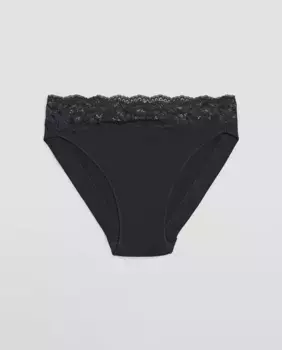 Мини-трусики из натурального хлопка с кружевными деталями Ysabel Mora, черный