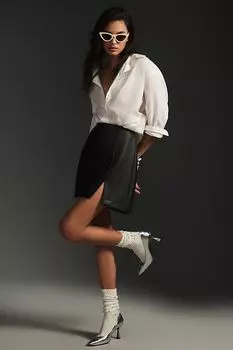 Мини-юбка Anthropologie Micro из искусственной кожи, черный