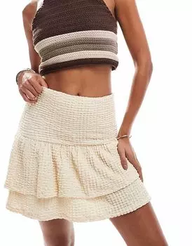 Мини-юбка ASOS DESIGN с ярусами и опущенным подолом цвета экрю