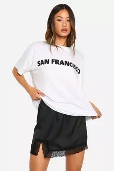 Мини-юбка атласная Boohoo с кружевной отделкой, черный