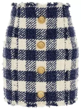 Мини-юбка Balmain из твида с пуговицами, синий