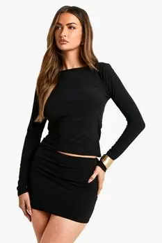Мини-юбка Boohoo со сборками по бокам, черный