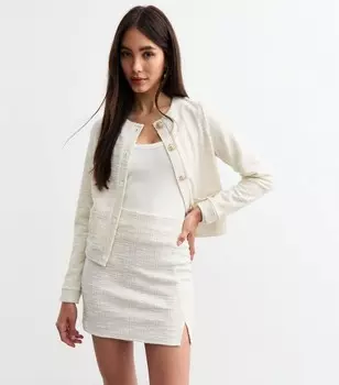 Мини-юбка-букле кремового цвета с эффектом металлик New Look, кремовый