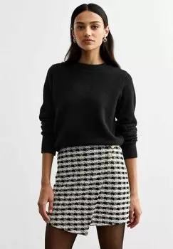 Мини-юбка CHECK PATTERNED BOUCLE WRAP New Look, черный