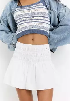 Мини-юбка CHECK SMOCKED - A-line skirt PULL&BEAR, белый