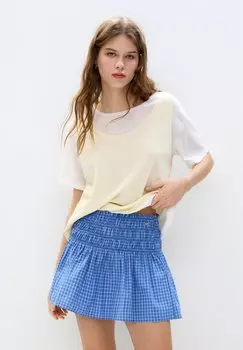 Мини-юбка CHECK SMOCKED - A-line skirt PULL&BEAR, синий