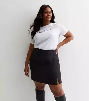 Мини-юбка Curves с завышенной талией и боковыми разрезами New Look, черный