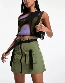 Мини-юбка цвета хаки с металлическими деталями ASOS DESIGN, хаки