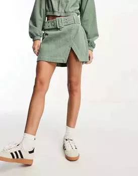Мини-юбка цвета шалфея с запахом ASOS