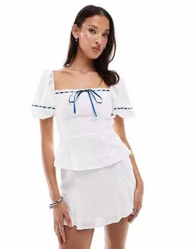 Мини-юбка Daisy Street с низкой посадкой и вышивкой, с продетой лентой, белого цвета