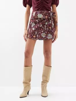Мини-юбка dimi из шелкового крепдешина с цветочным принтом Ulla Johnson, бургундия