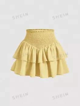 Мини-юбка двухслойная Shein Mod Shein Mod с асимметричным подолом, желтый