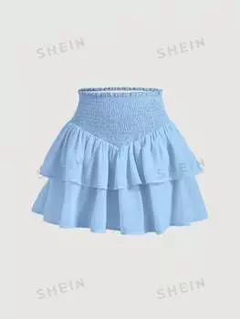 Мини-юбка двухслойная Shein Mod Shein Mod с присборенной талией, голубой