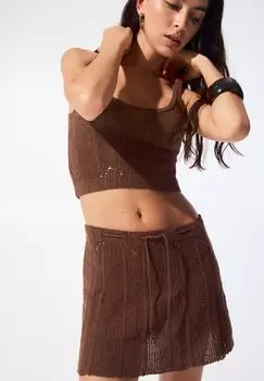 Мини-юбка ELASTICATED - A-line skirt PULL&BEAR, коричневый