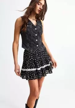 Мини-юбка FLORAL PRINT TIERED MINI New Look, черный