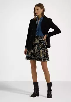 Мини-юбка FLORAL RUFFLE TRIM GEORGETTE MINISKIRT Ralph Lauren, черный