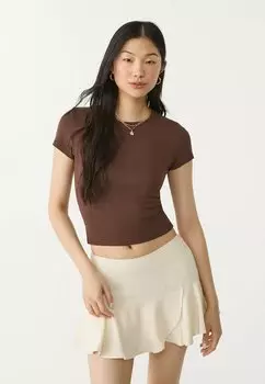Мини-юбка FLOWING RUFFLED Stradivarius, цвет Stone