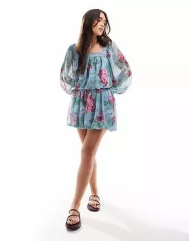 Мини-юбка-фонарик из шифона ASOS DESIGN с цветочным принтом