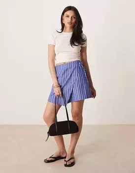 Мини-юбка Gina Tricot с запахом в сине-белую полоску