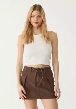 Мини-юбка Gonna di jeans Stradivarius, темно-коричневый