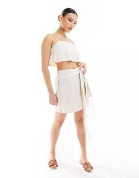 Мини-юбка In The Style из льна с бахромой и драпировкой цвета камня