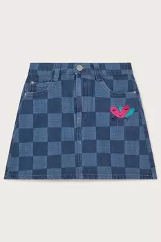 Мини юбка из 100% хлопкового денима в клетку Monsoon, синий