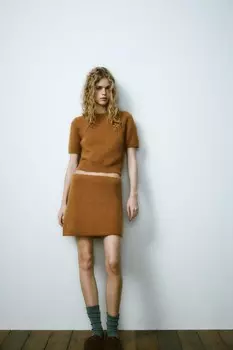 Мини-юбка из альпаки и шерсти ZARA, цвет mustard