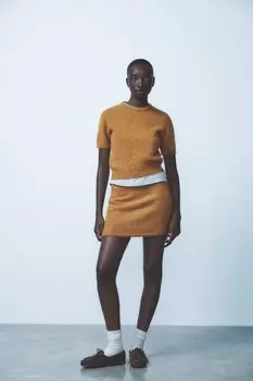 Мини-юбка из альпаки и шерсти ZARA, цвет mustard