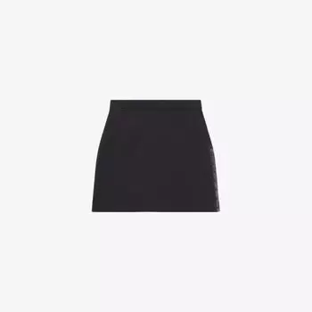 Мини-юбка из эластичной ткани с кожаными вставками и заклепками The Kooples, черный