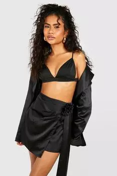 Мини-юбка из атласного корсажа с розами Boohoo, черный