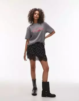 Мини-юбка из атласного кружева в однотонный горошек Topshop