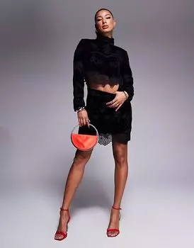 Мини-юбка из бархата River Island черного цвета