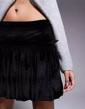 Мини-юбка из бархата с подолом-пузырем черного цвета ASOS DESIGN