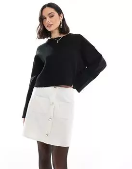 Мини-юбка из букле с пуговицами спереди цвета слоновой кости ASOS DESIGN