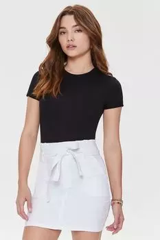 Мини-юбка из бумажного пакета с поясом Forever 21, белый