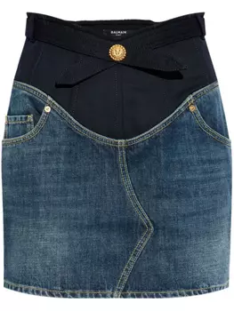 Мини-юбка из денима Balmain, синий