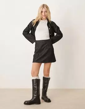 Мини-юбка из денима черного цвета с декоративными швами ASOS DESIGN