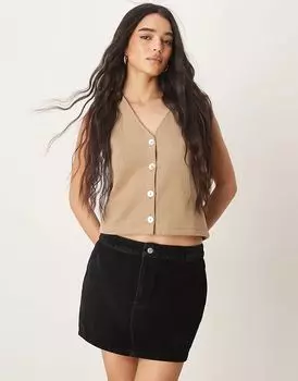 Мини-юбка из денима с флокированием черного цвета ASOS DESIGN