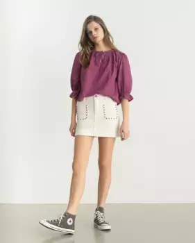 Мини-юбка из денима с заклепками и застежкой на молнию и пуговицы спереди Noon, синий