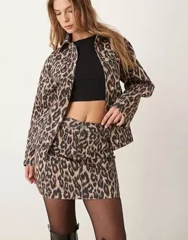 Мини-юбка из денима темно-леопардового цвета ASOS DESIGN