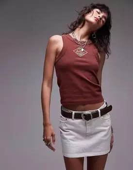 Мини-юбка из денима Topshop белого цвета