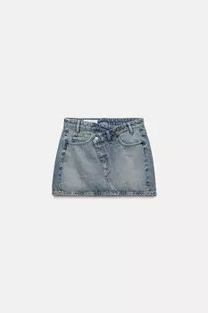 Мини-юбка из джинсовой материала trf ZARA, синий