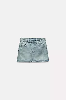 Мини-юбка из джинсовой трф ZARA, светло-голубой