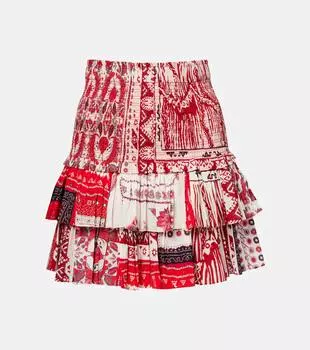Мини-юбка из хлопка с присборенной талией и принтом Naomi Marant Etoile, Red/Ecru
