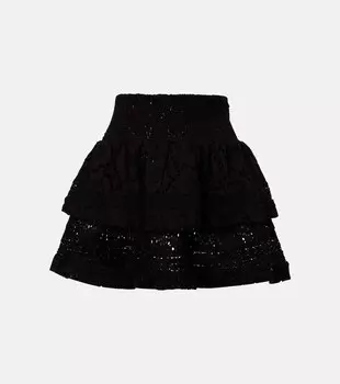 Мини-юбка из хлопка с вышивкой Riri Melissa Odabash, черный