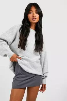 Мини-юбка из хлопкового джерси Boohoo, угольный