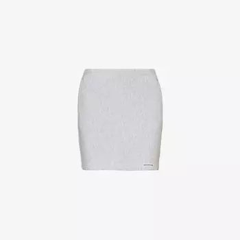 Мини-юбка из хлопкового джерси с фирменной аппликацией Alexander Wang, серый