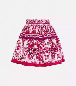 Мини-юбка из хлопкового поплина с принтом DOLCE&GABBANA, розовый
